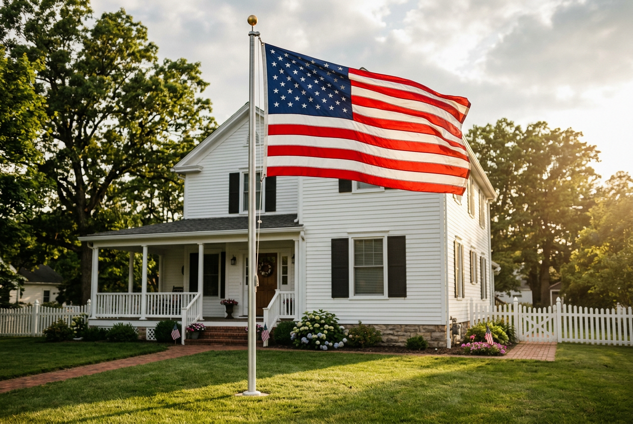 Flag flying in front of a home