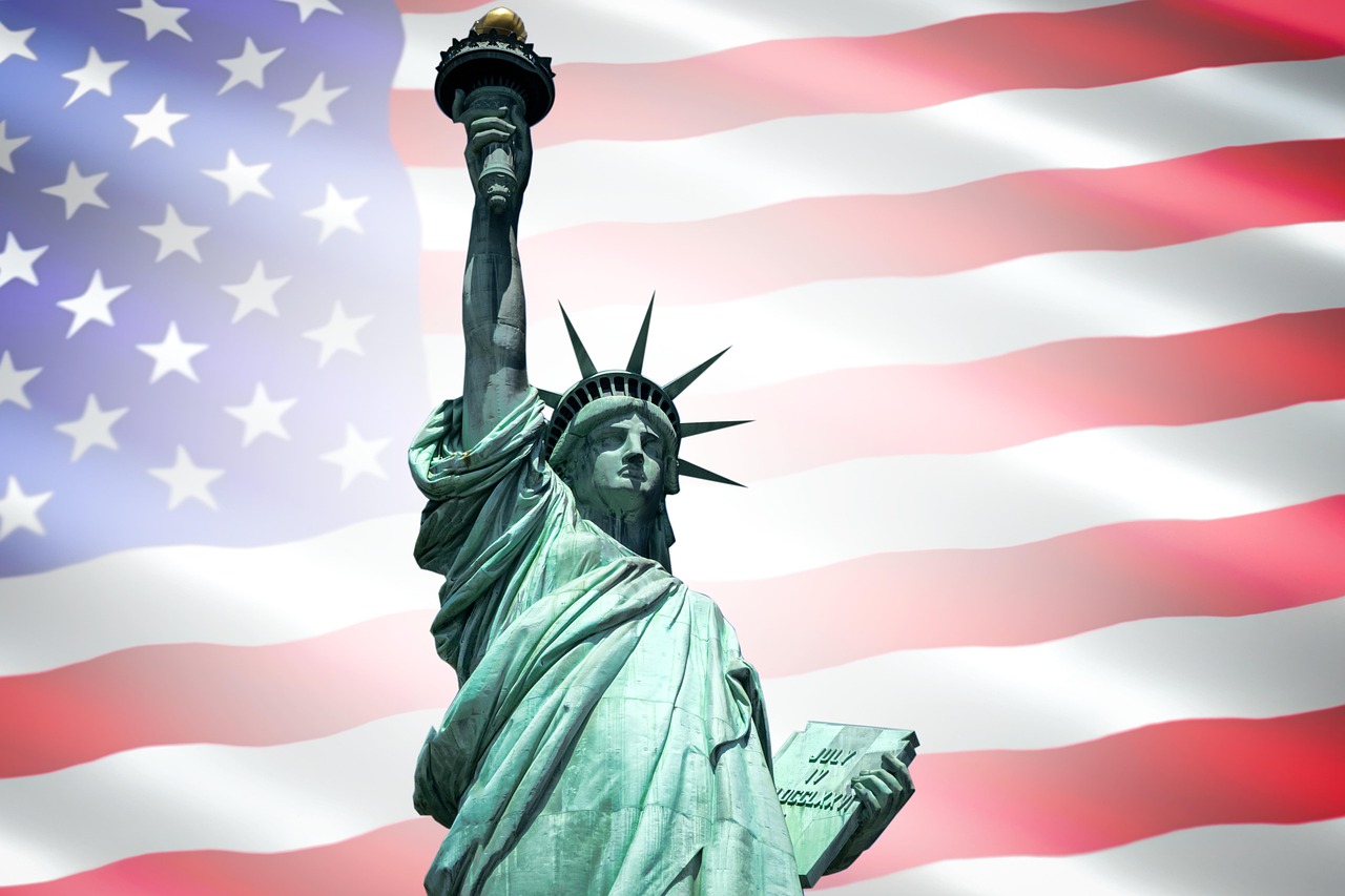 Statue of Liberty with American flag background
