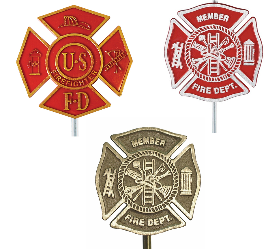 Firefighter Grave Markers are made from cast aluminum, cast bronze and