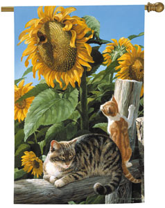Sunflowers Cat Decorative Flags